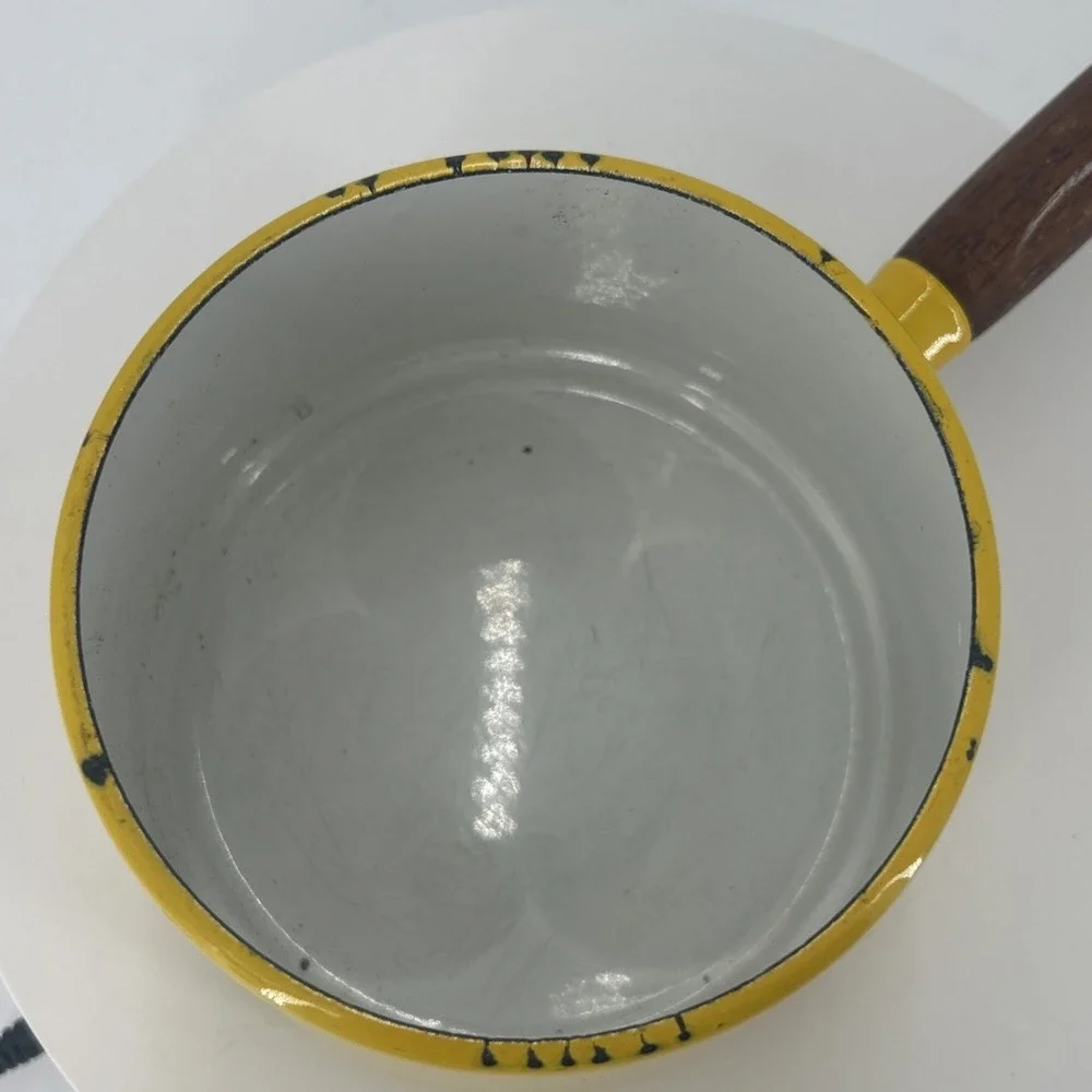 VTG Copco Melting‎ Pot Teak Handle Enameled Yellow Michael Lax Holland Sauce Pan